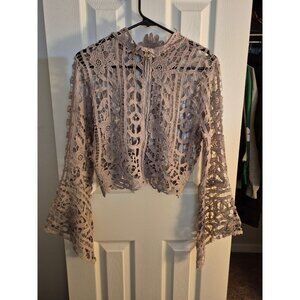 Cropped Lace Top with Bell Sleeves